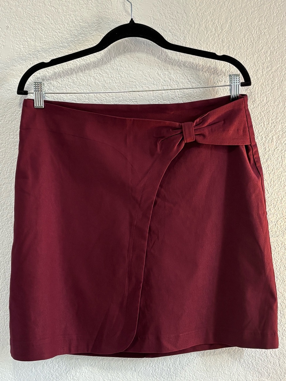Tribal Burgundy Bow Detail Faux Wrap Mini Skirt with hidden shorts- Size 8
